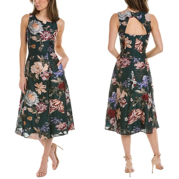 Marchesa Notte Flower-Print Sleeveless Fit & Flare Evening Dress Size 10 - Picture 1 of 14